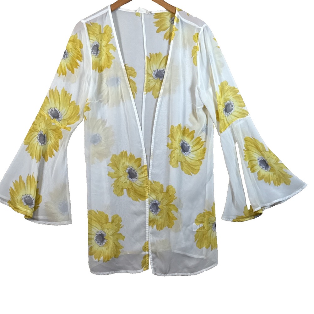 Altar'd State Sheer Kimono Sleeve Womens S Yellow Floral Duster Open Front‎ Boho